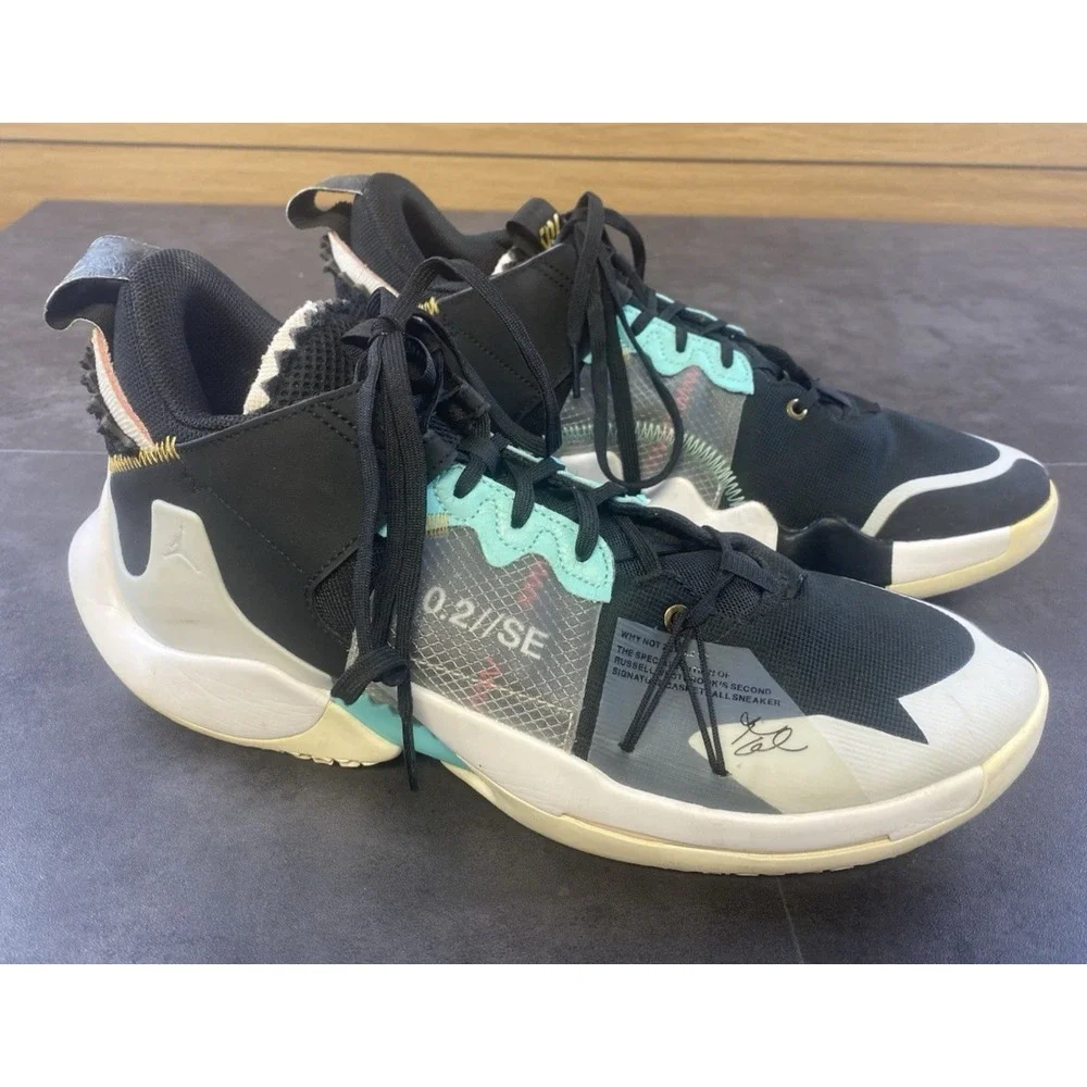 Jordan Men's Why Nots ZerO.2 SE Black/Wht/Grey/Turquois Basketball Shoe Size 11